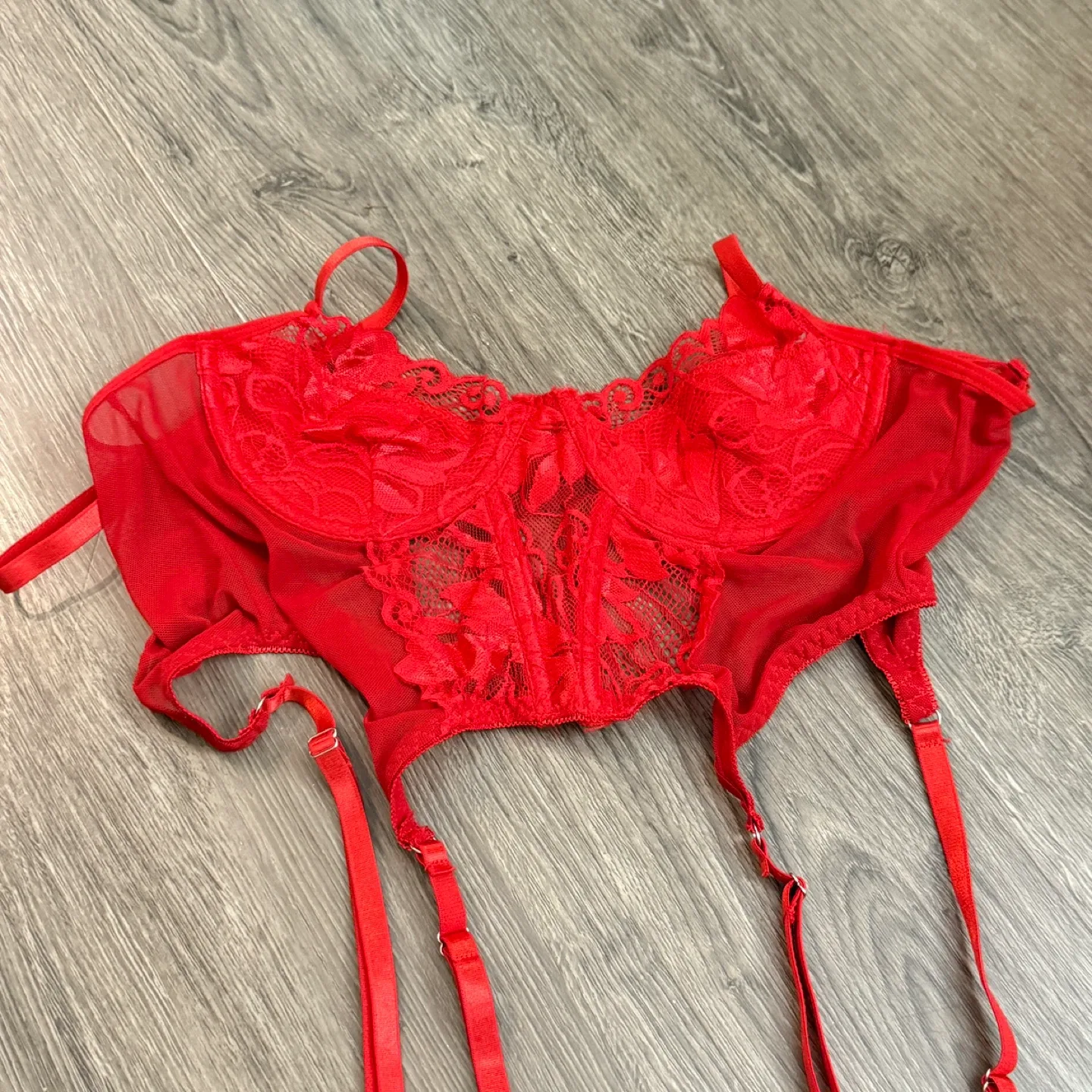 Shein brand new Red Floral Lace Cut Out Garter Corset image indicator(2)