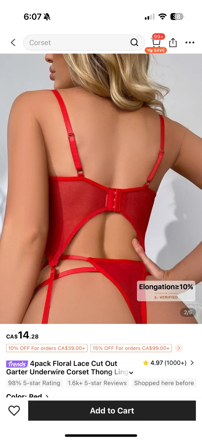 Shein brand new Red Floral Lace Cut Out Garter Corset image indicator(4)