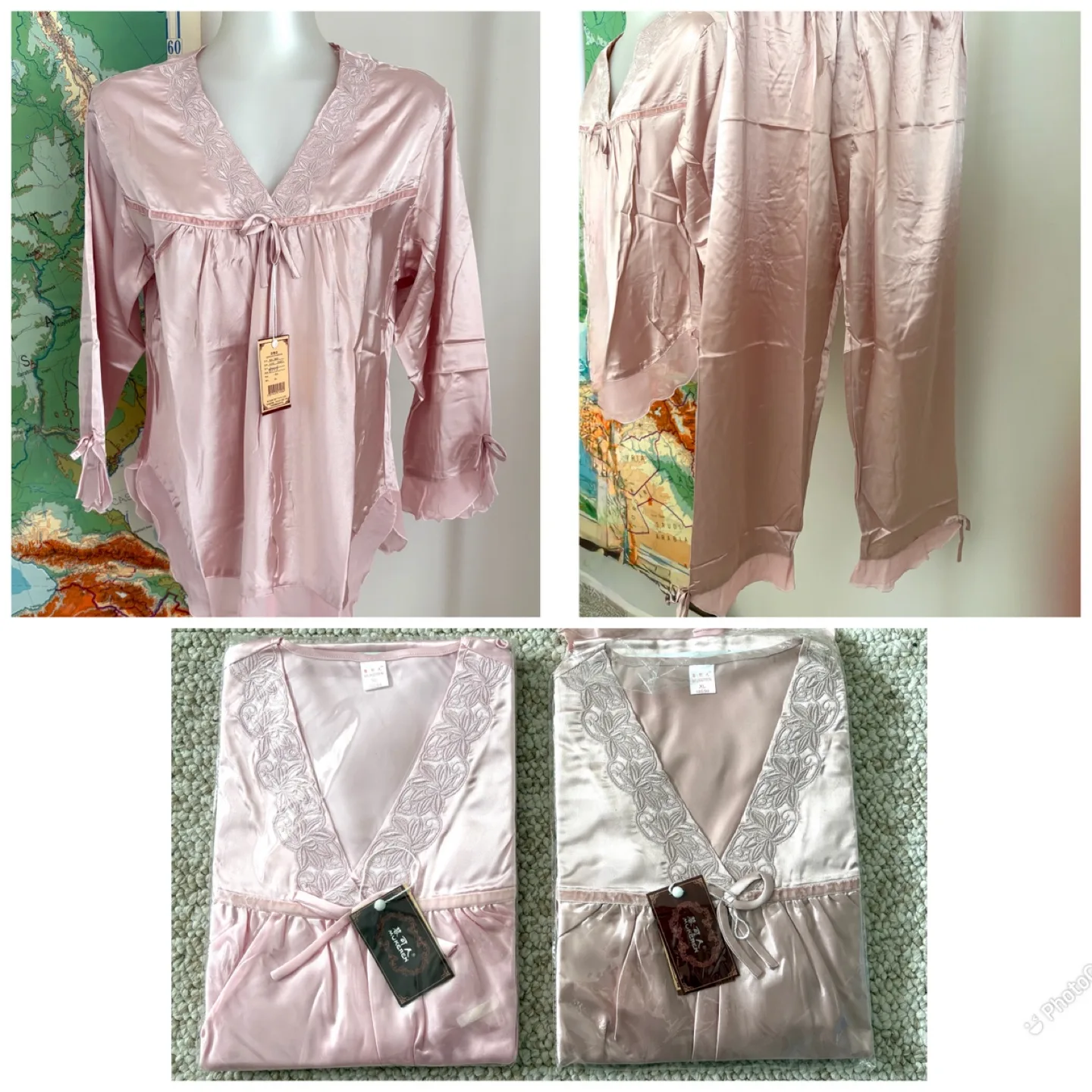 New Pink 65% Silk Pajama Set - Size S thumbnail