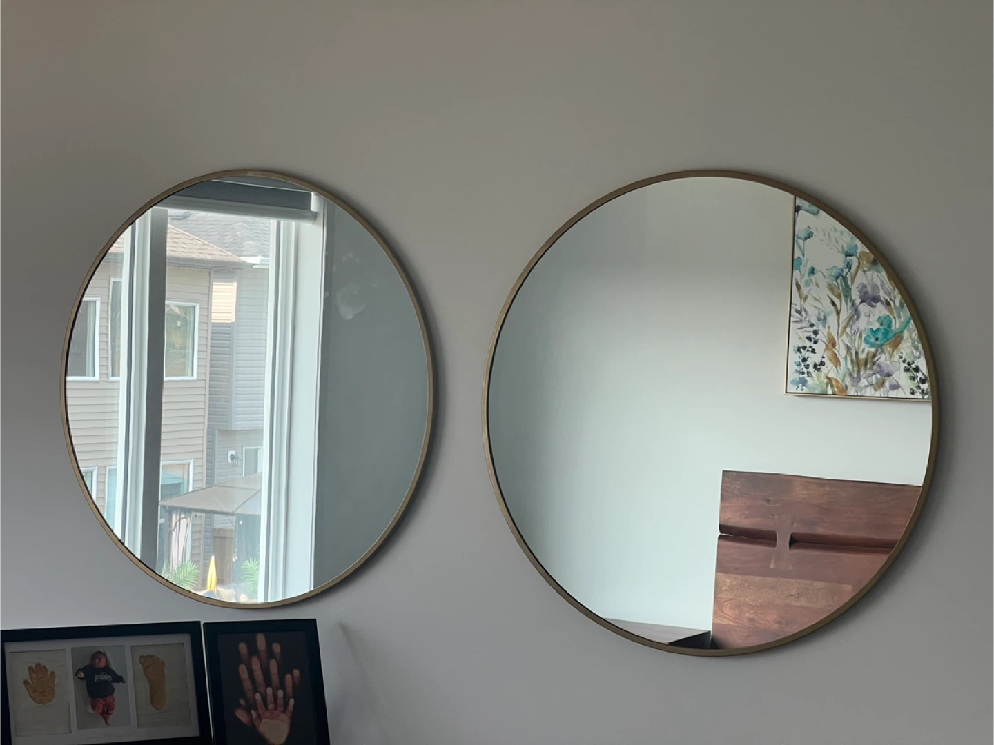 Round Wall Mirror with Gold Frame (Two)