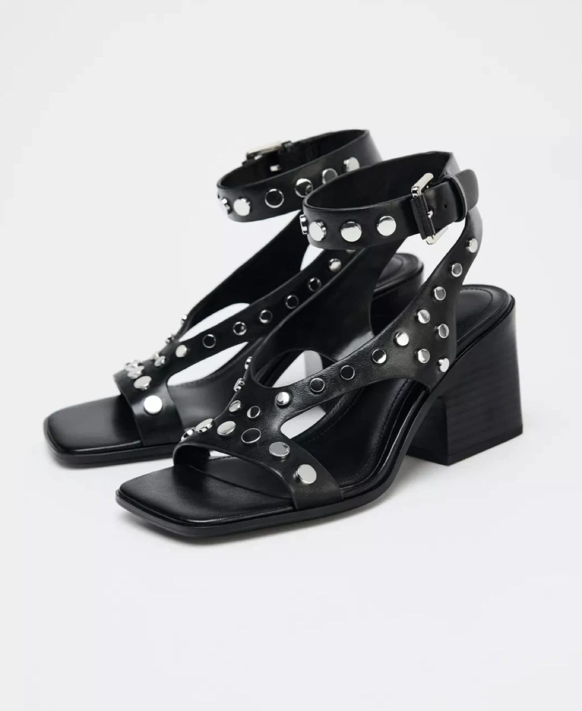 NEW Zara Black Studded Heeled Sandals