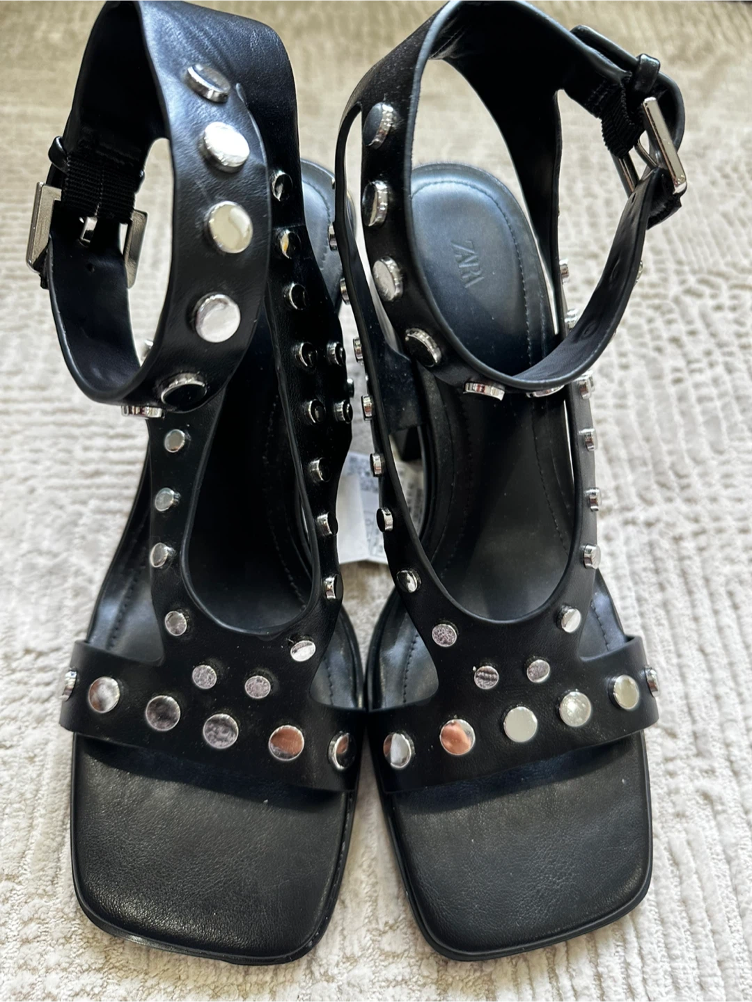 NEW Zara Black Studded Heeled Sandals - photo 2