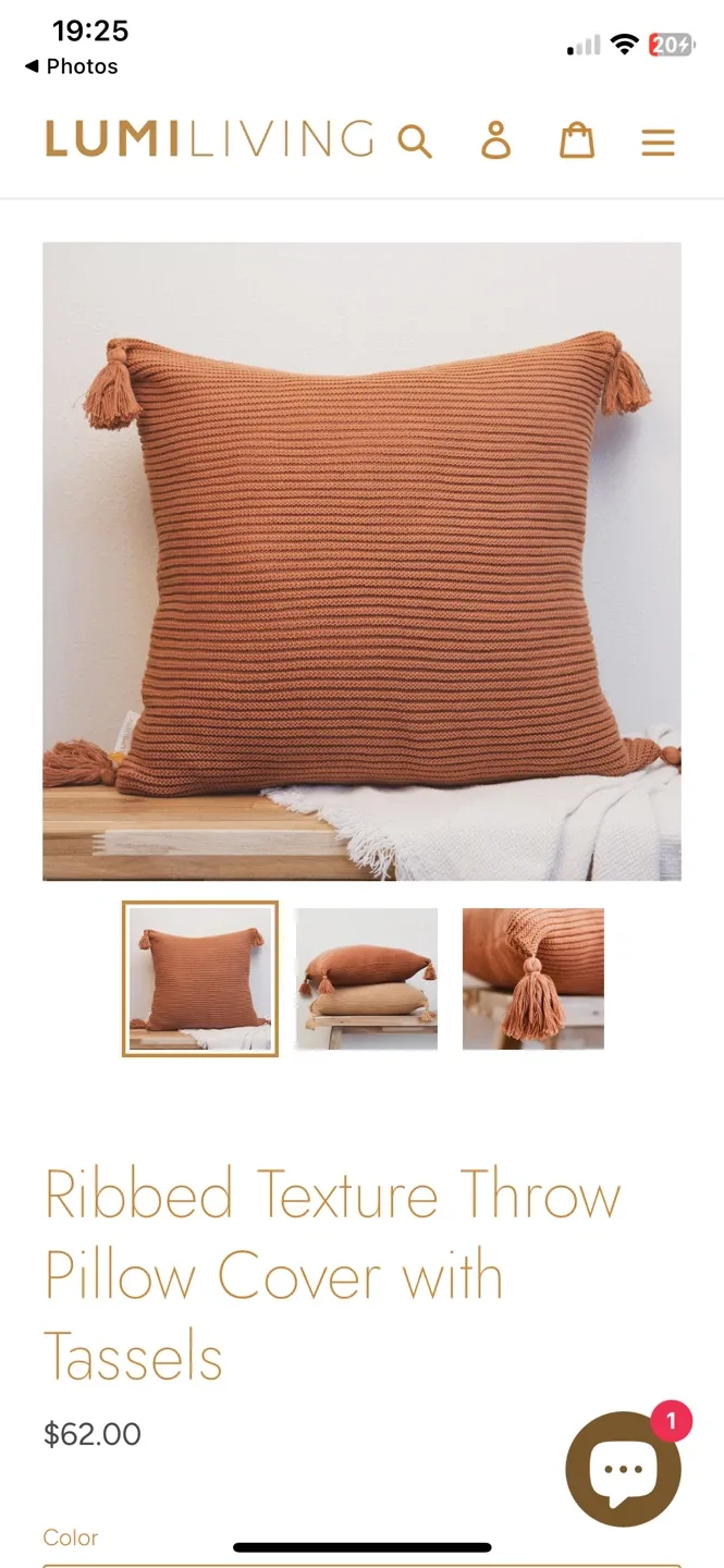 NEW! Lumi Living Ribbed Texture Throw Pillow Cover with Tassels thumbnail