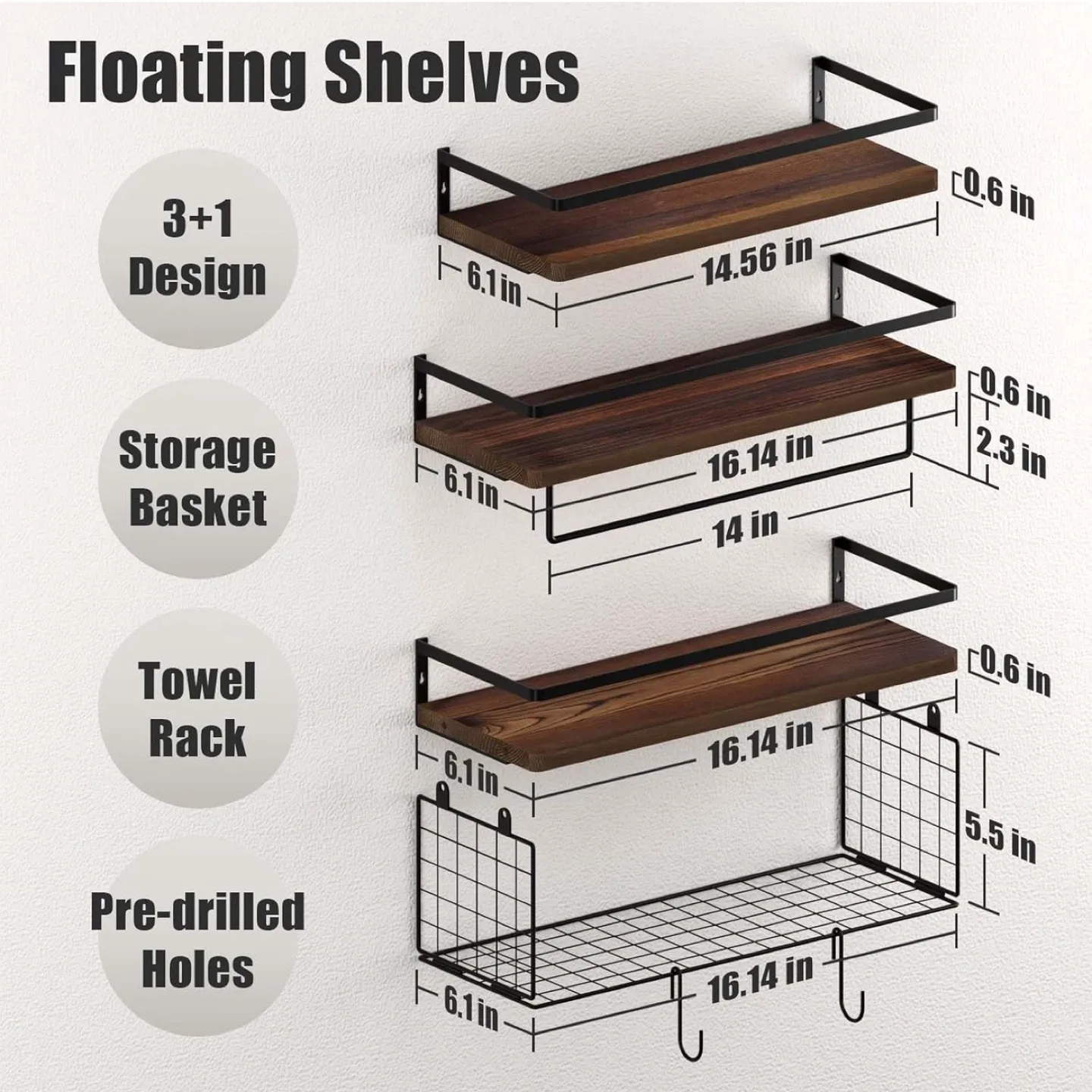 WOCOPIA Wall Floating Shelves - Set of 3 image indicator(2)