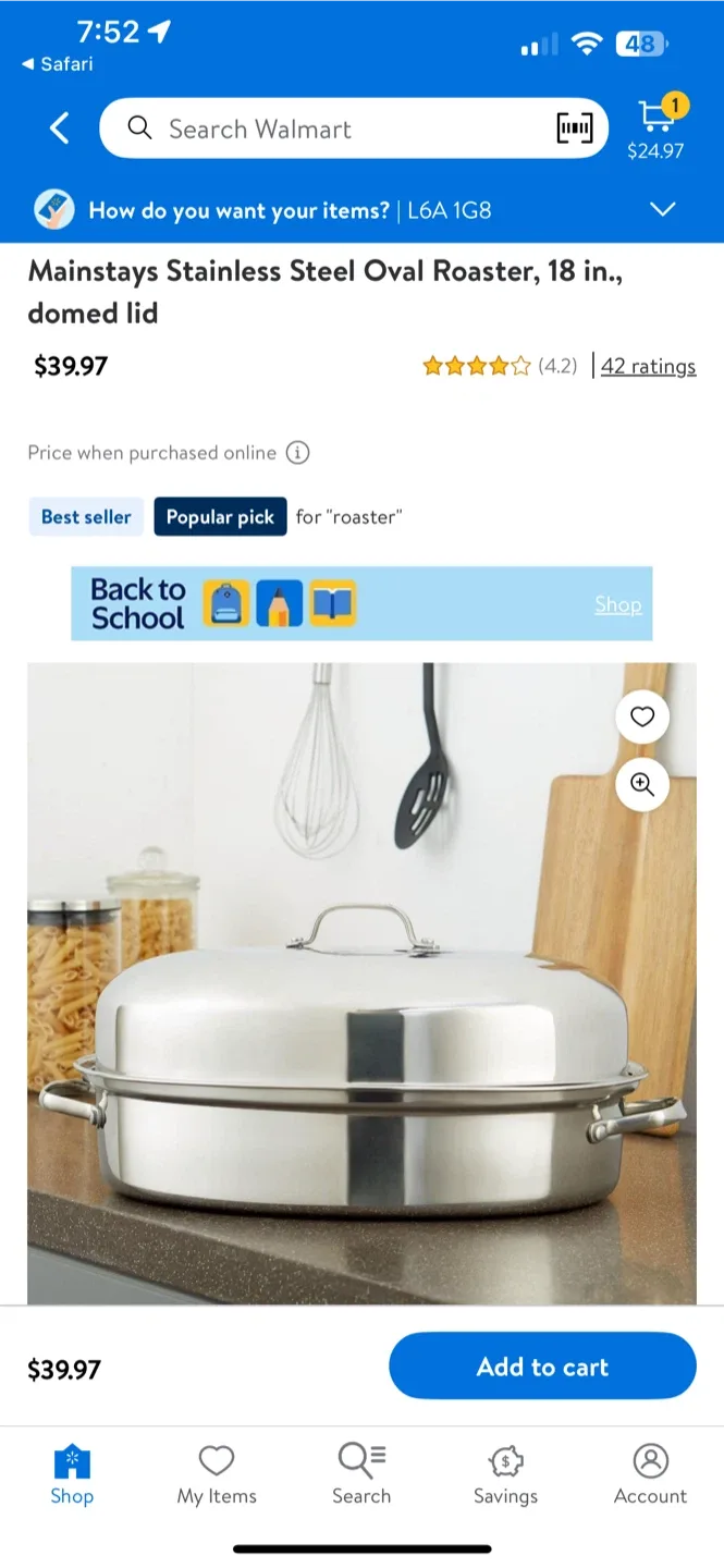 Mainstays 18-Inch Stainless Steel Oval Roaster Set - NEW thumbnail