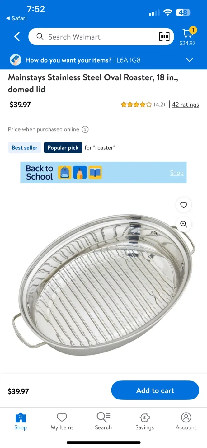 Mainstays 18-Inch Stainless Steel Oval Roaster Set - NEW image indicator(2)