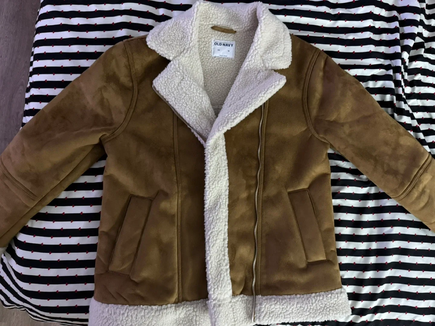 Old Navy XS Brown Faux Suede Sherpa Jacket image indicator(3)