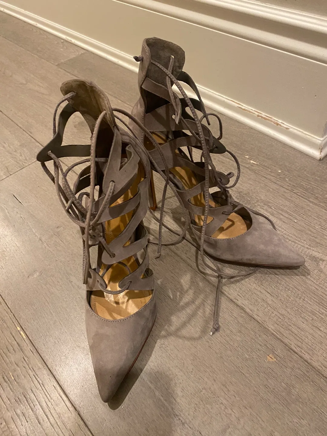 Schutz Suede Lace-Up Heels - Size 8 image indicator(2)