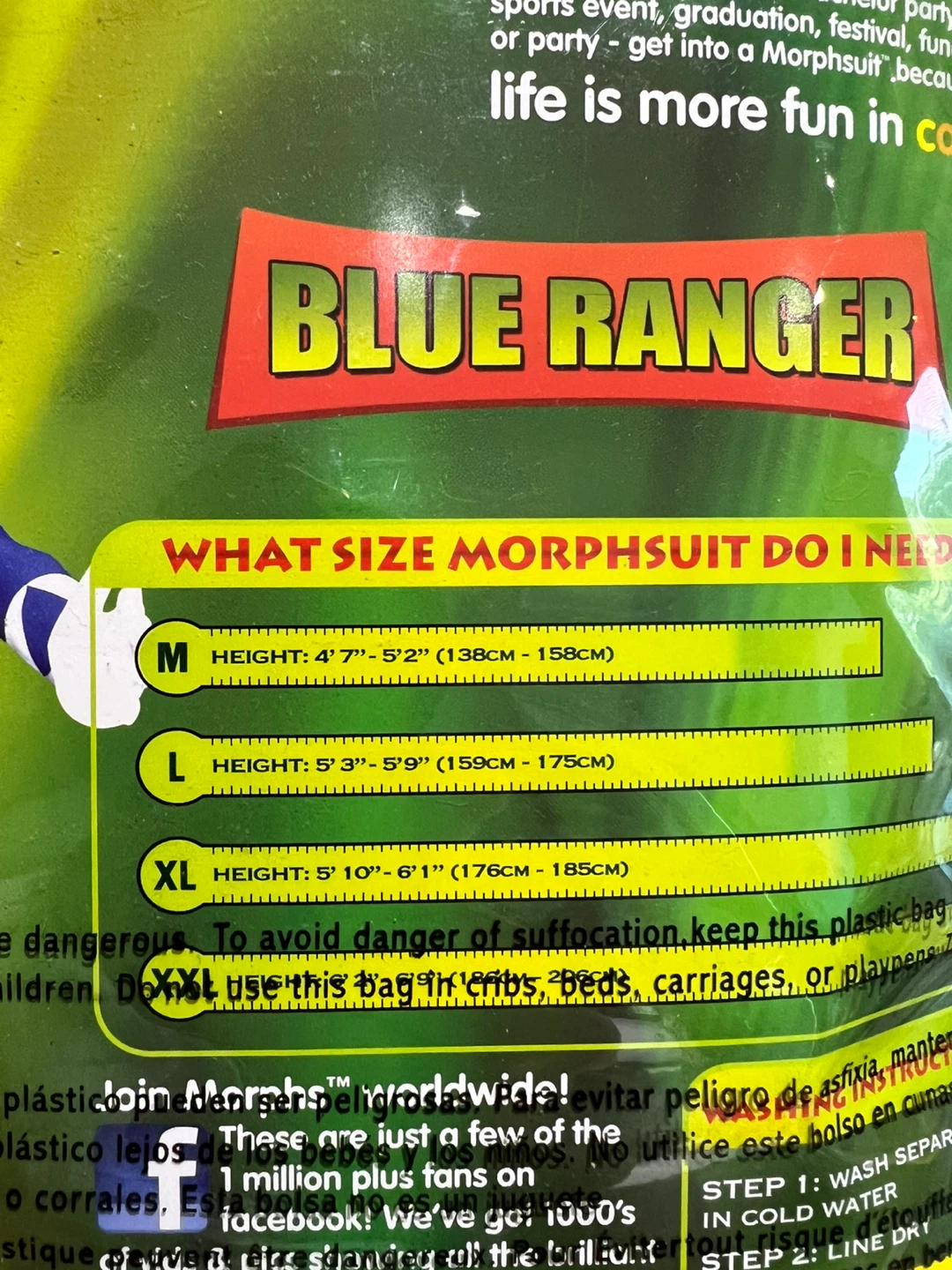 Power Rangers Blue Ranger Morphsuit Costume - Size L - NEW - photo 4