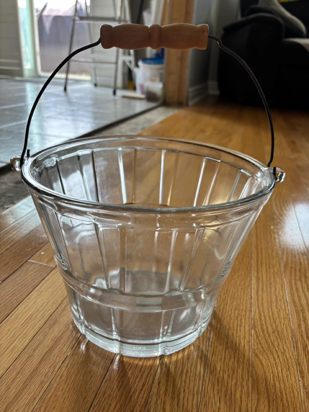 Glass Bucket with Wood Handle
