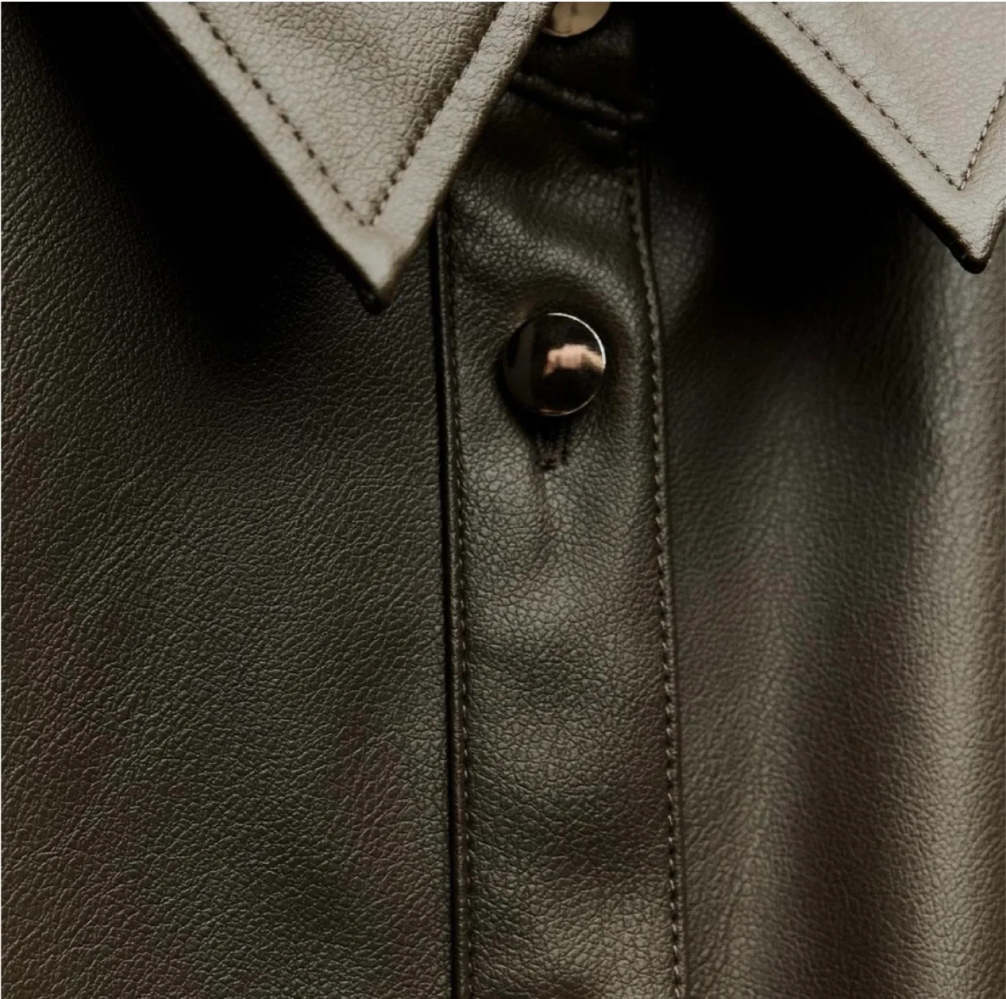 Zara Faux Leather Midi Dress - Khaki thumbnail