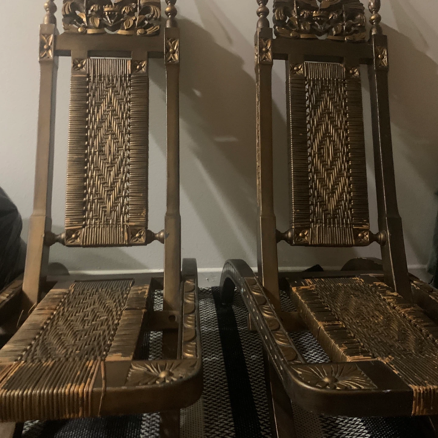Antique Asian Carved Wood & Cannage Folding Chair - photo 3