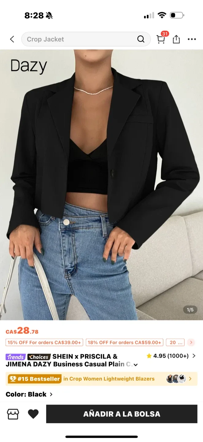 Dazy Black Crop Jacket - Size S thumbnail