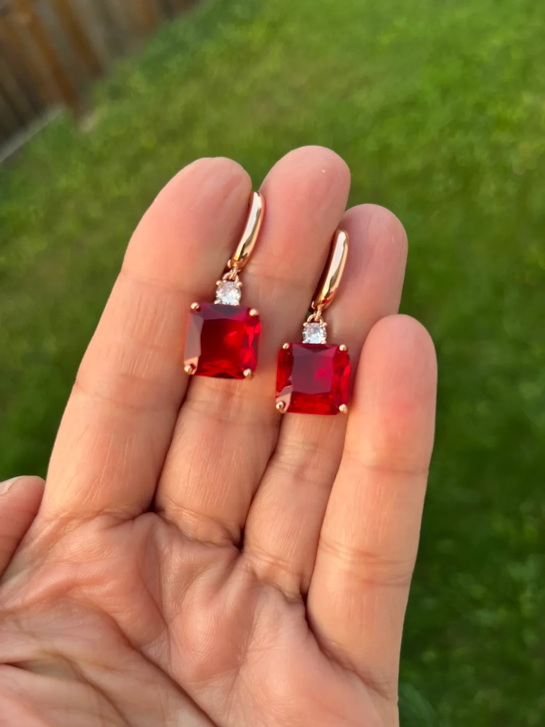 Red garnet gold plated Dangle Earrings thumbnail