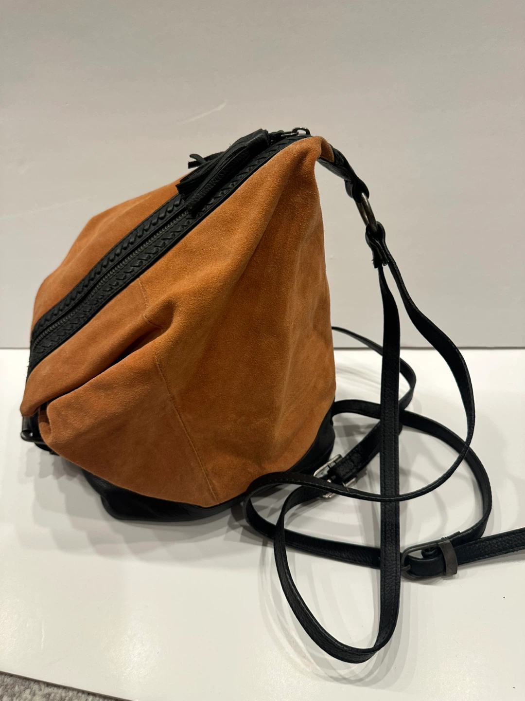 Suede & Leather Backpack - Brown & Black