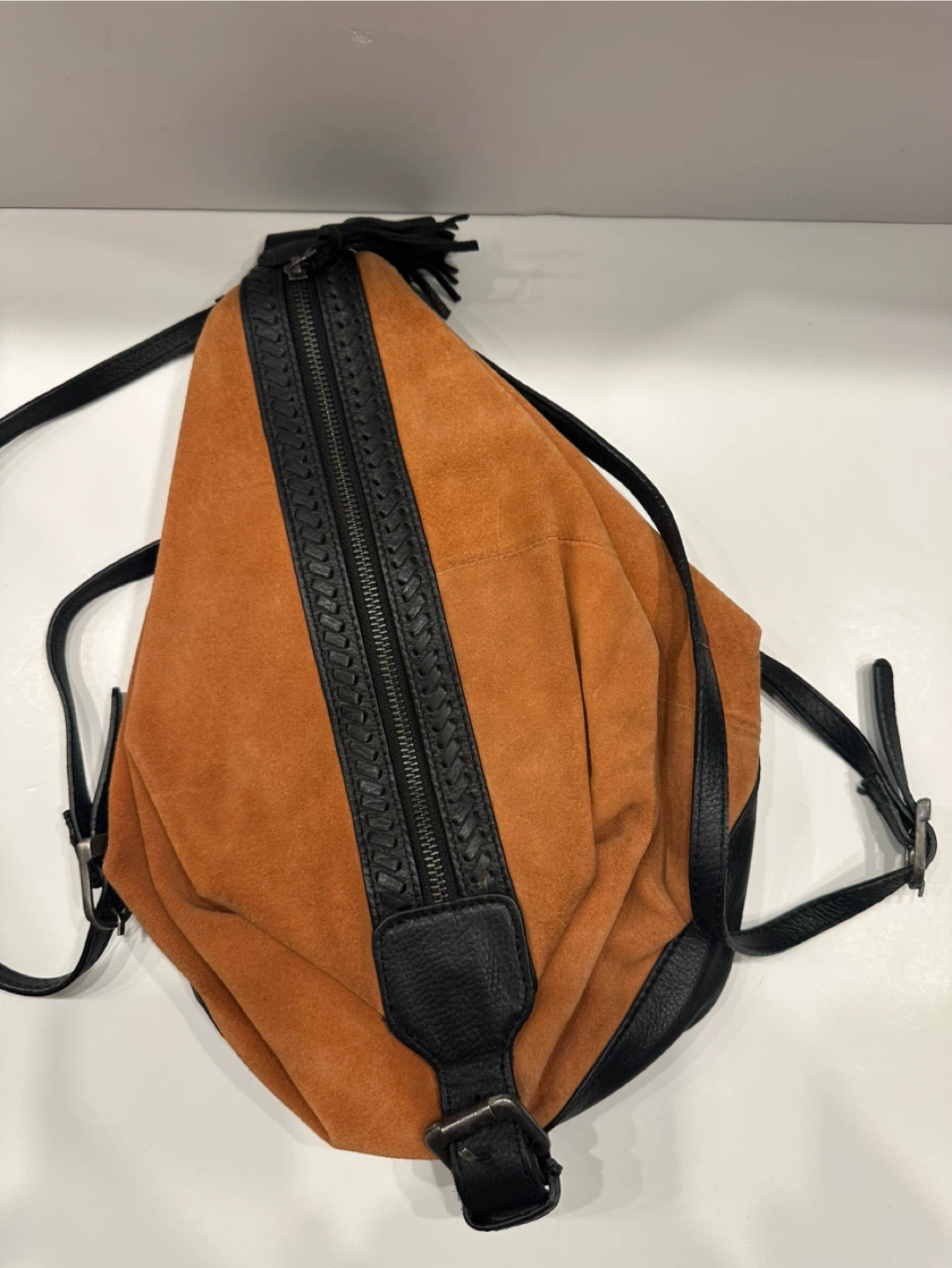 Suede & Leather Backpack - Brown & Black - photo 4