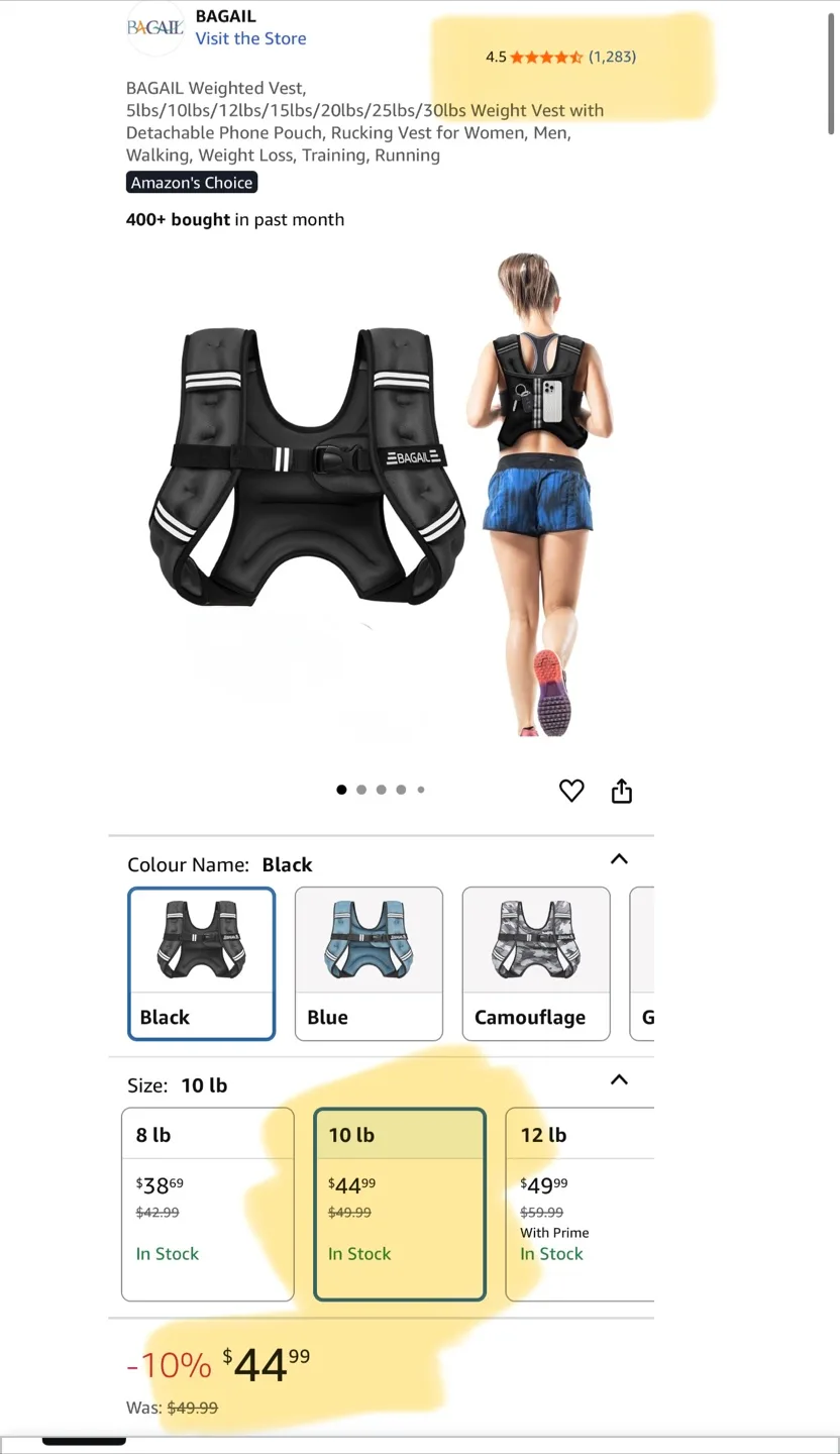 BAGAIL 10lb Weighted Vest - Black image indicator(3)