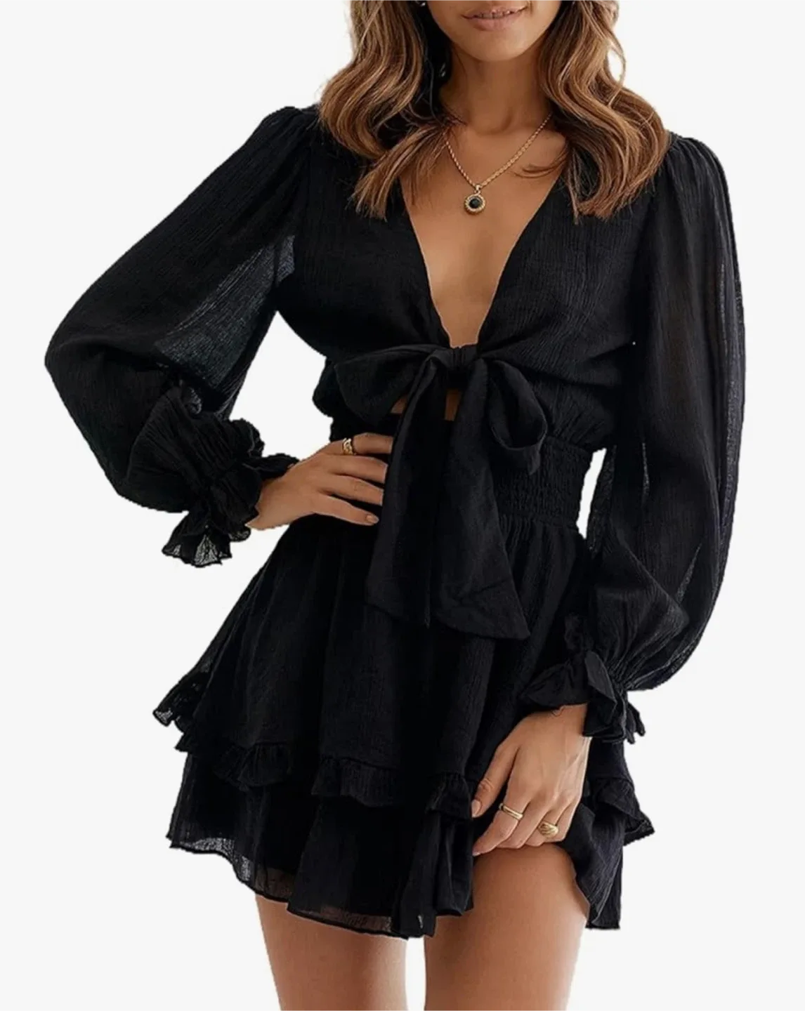 Black Mini Dress with Long Sleeves thumbnail