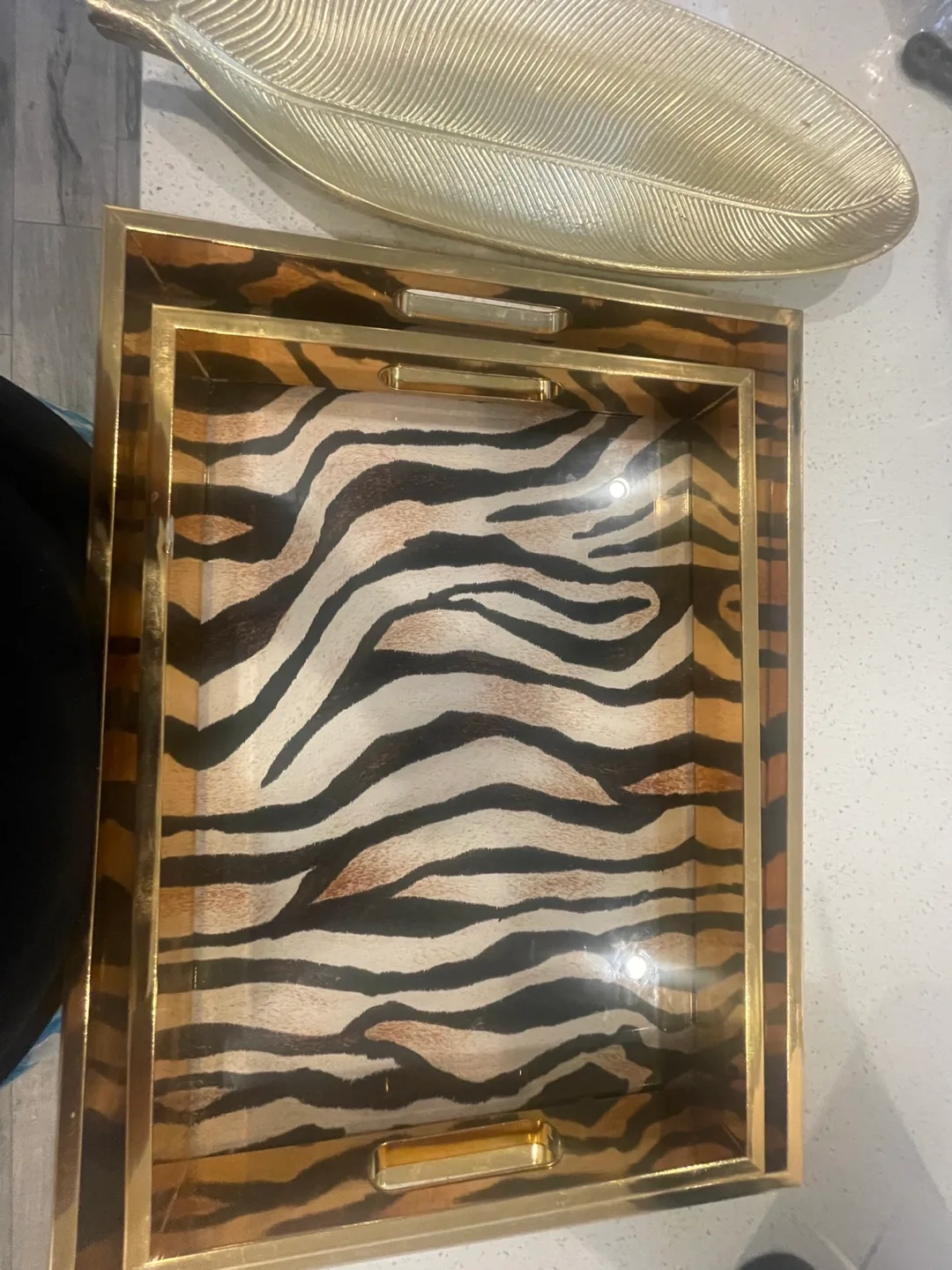 Decorative Gold Trays with Zebra Print thumbnail