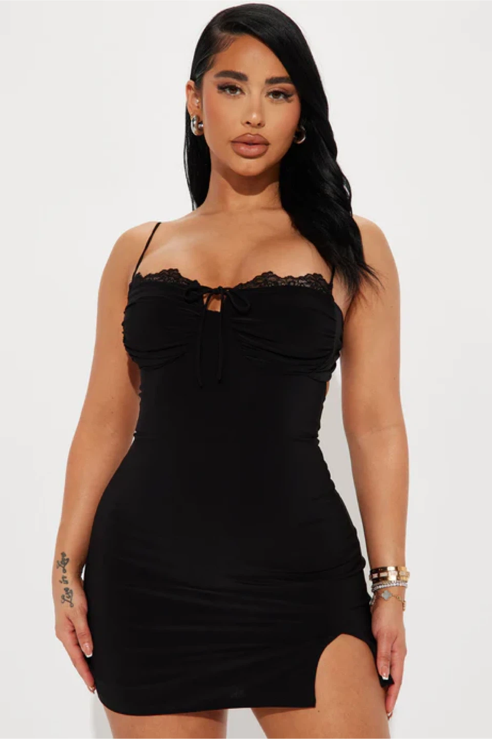 Black Mini Satin Dress - photo 3