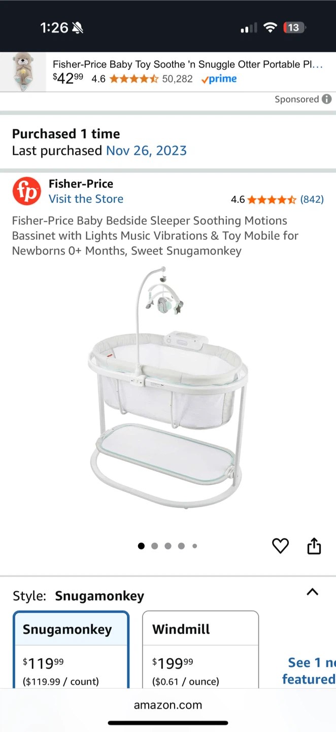 Fisher-Price Soothing Motions Bassinet - Snugamonkey Style