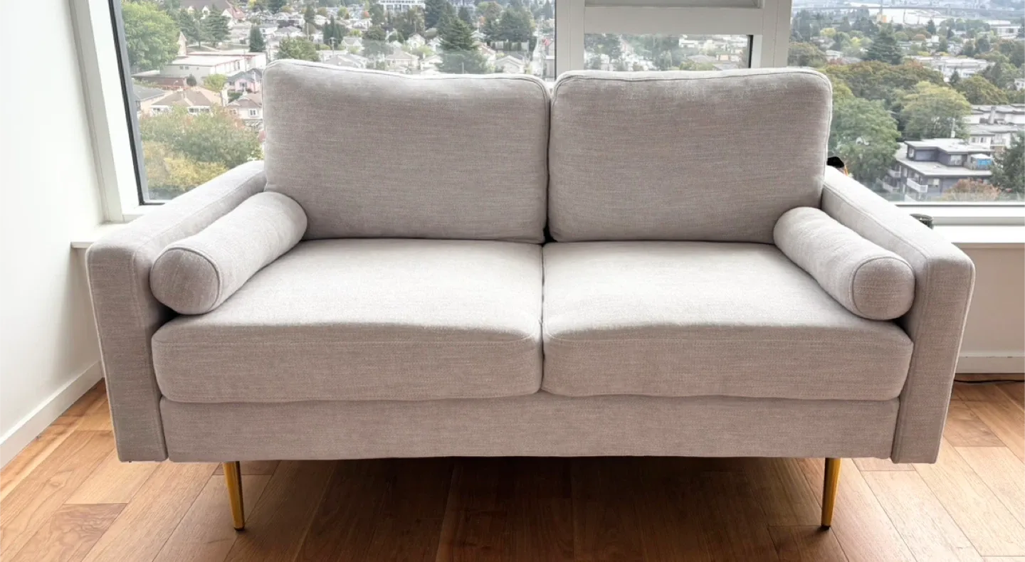 Beige Loveseat Sofa with Gold Legs thumbnail