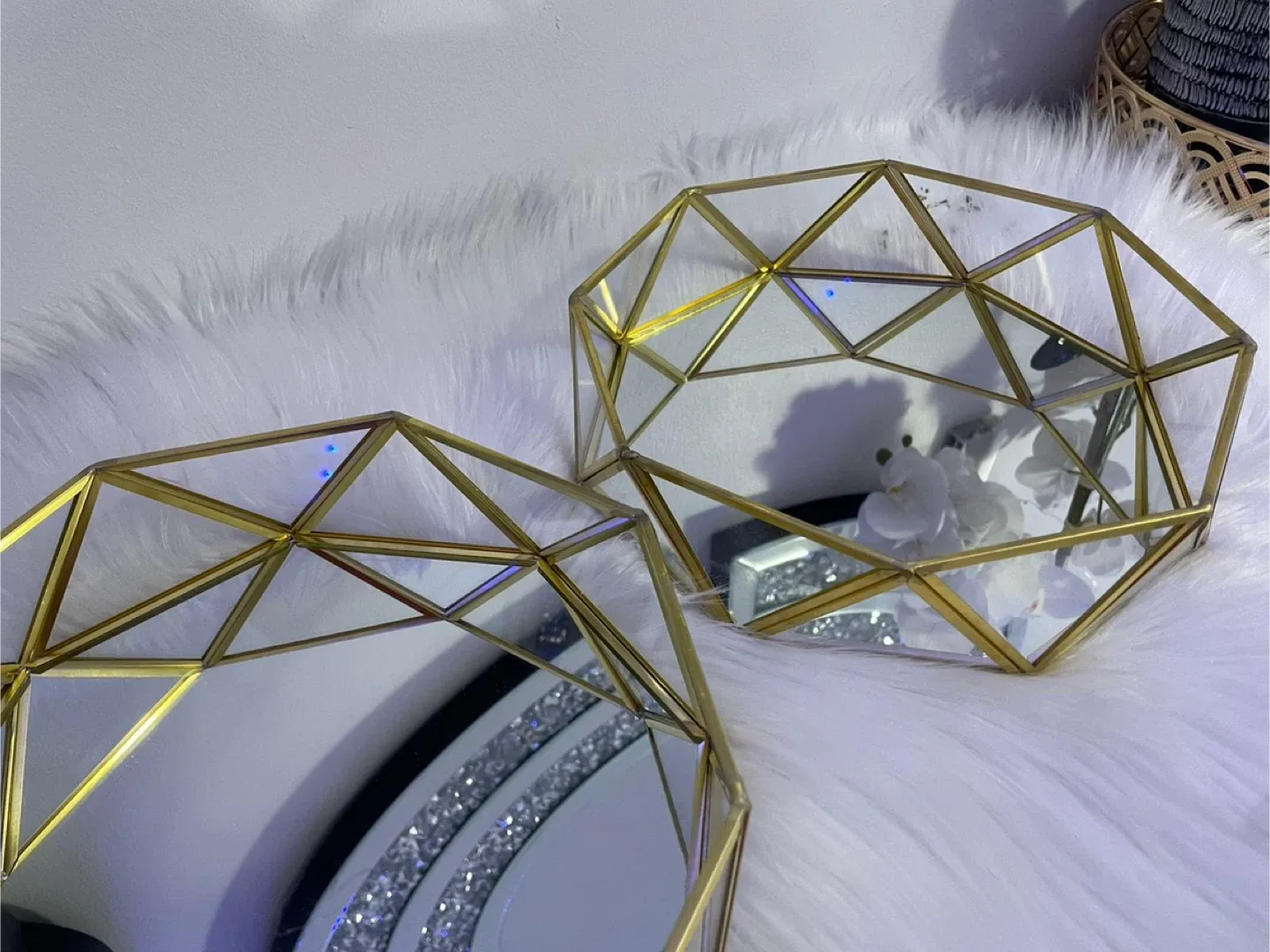 Geometric Gold Accent Mirror Tray - Set of 2 image indicator(2)