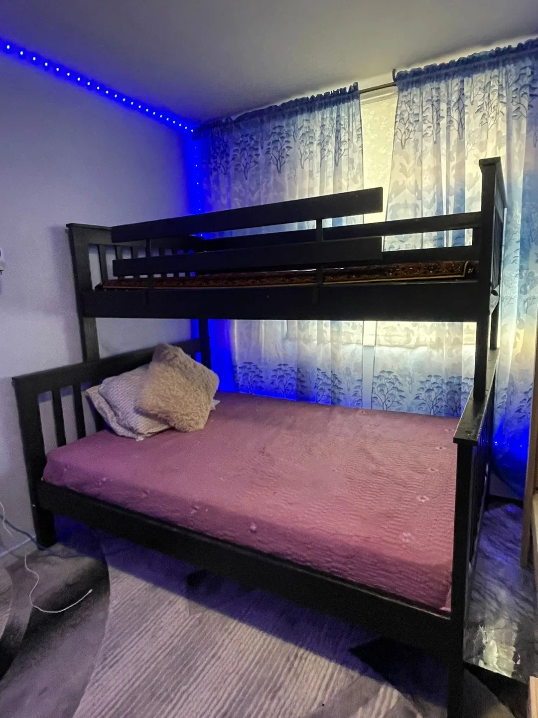 Black Bunk Bed Frame with mattress thumbnail