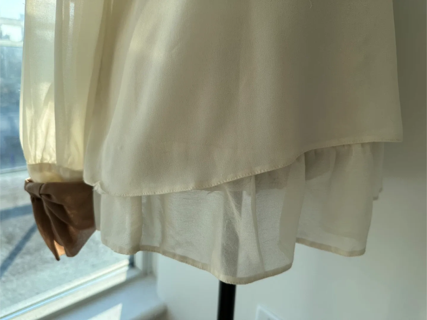 Cream Long Sleeve Blouse with Bow Detail image indicator(4)