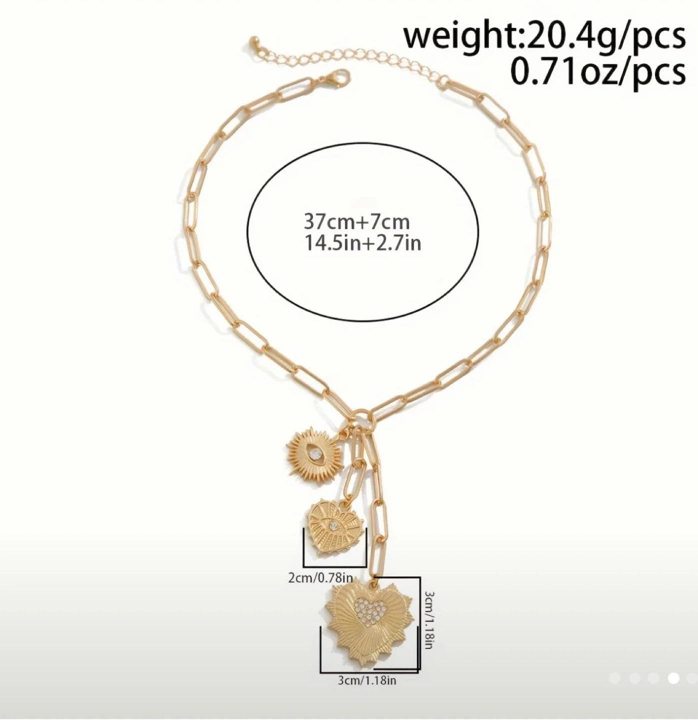 Gold Chain Necklace with Heart and Sun Charms