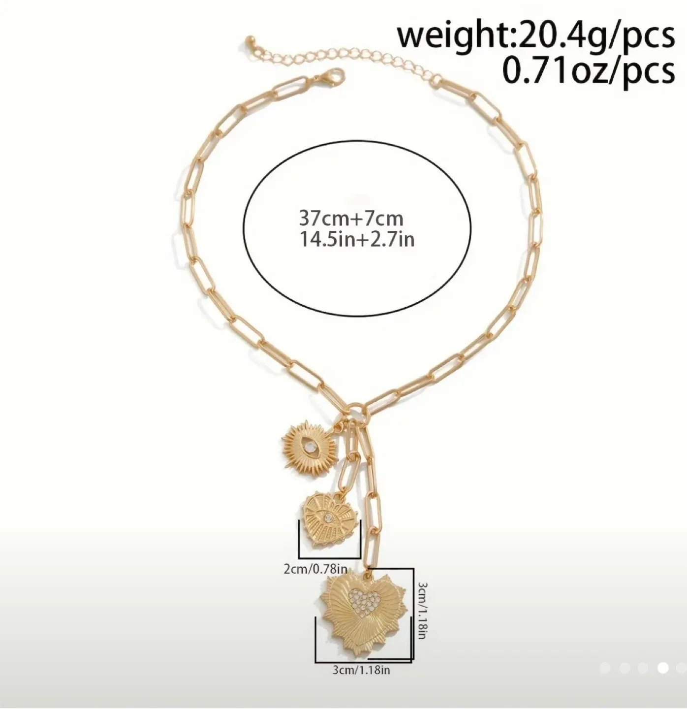 Gold Chain Necklace with Heart and Sun Charms thumbnail