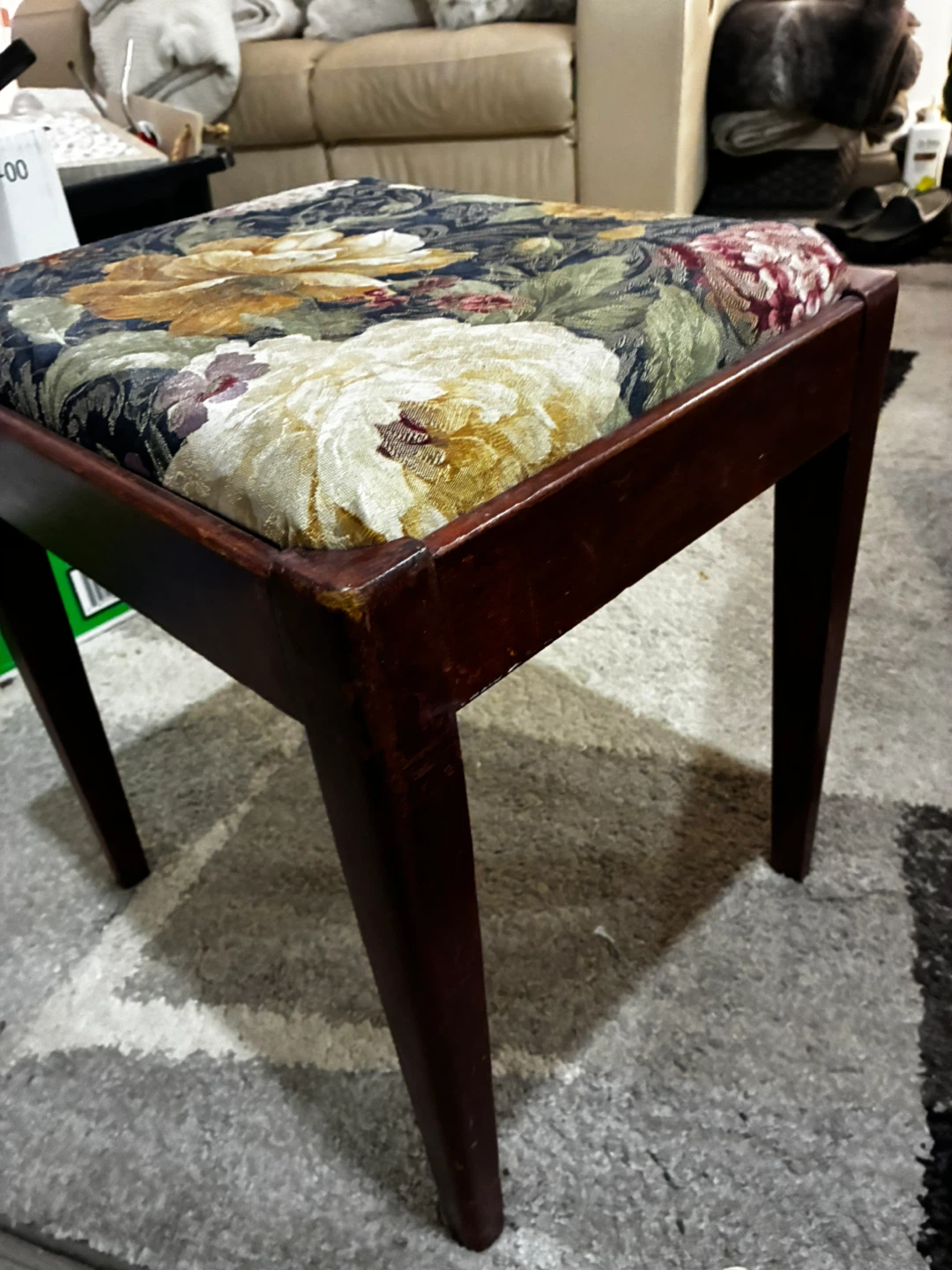 🥕Antique Solid Cherrywood Upholstered Storage Stool - photo 3