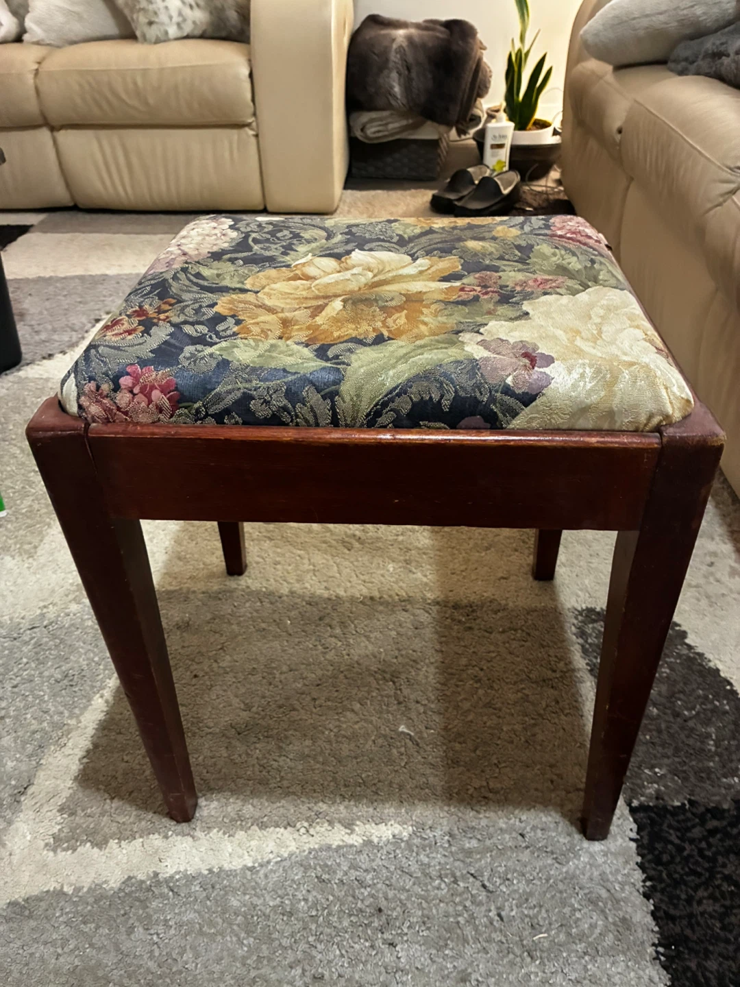 🥕Antique Solid Cherrywood Upholstered Storage Stool