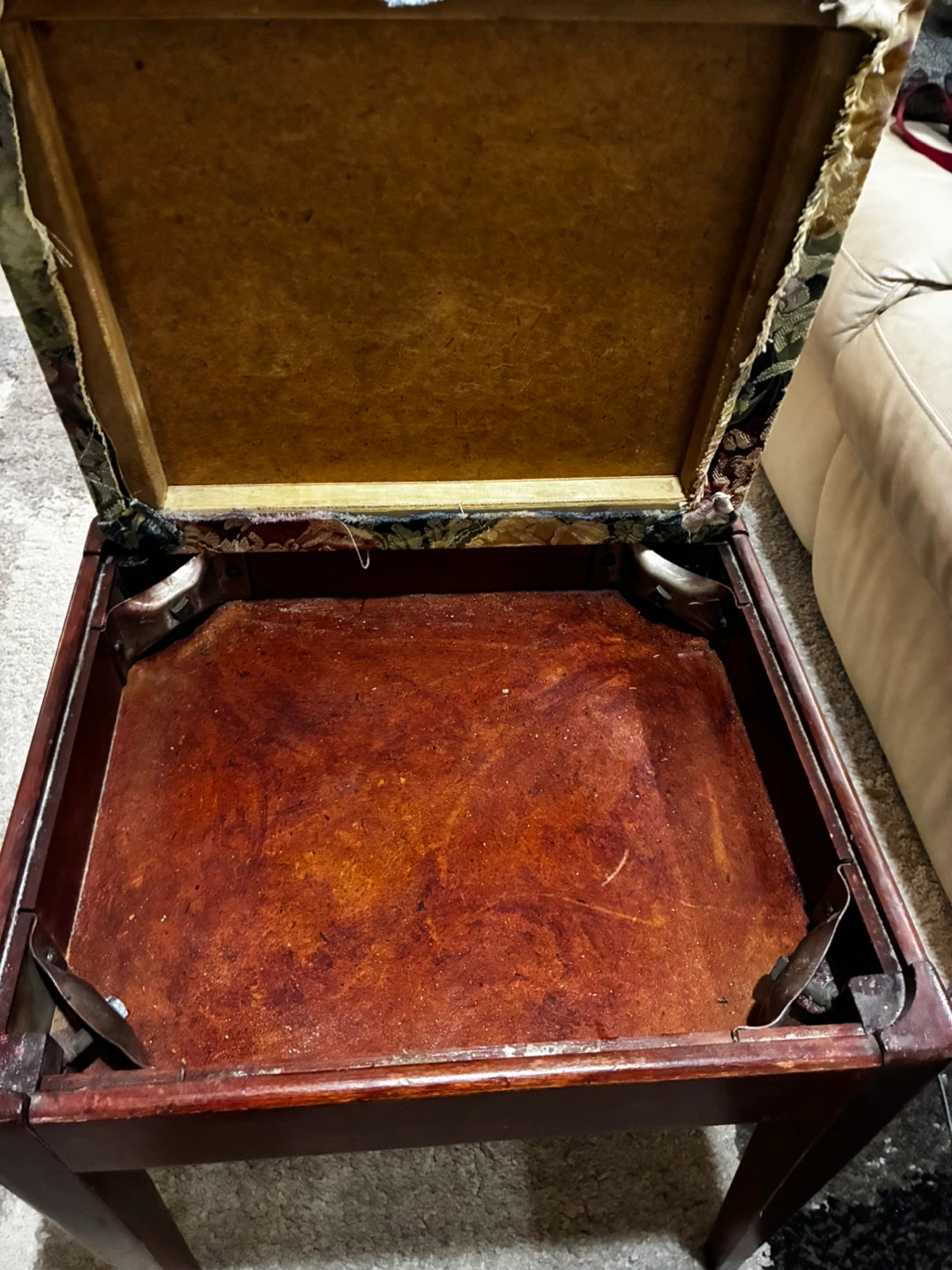 🥕Antique Solid Cherrywood Upholstered Storage Stool - photo 5