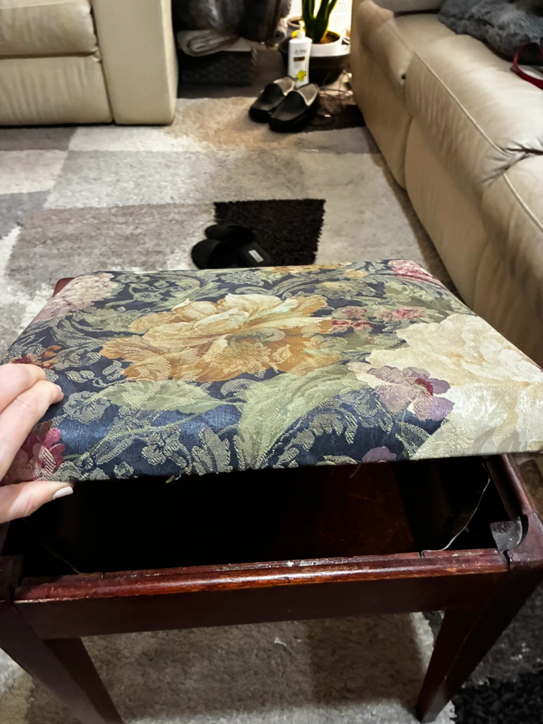 🥕Antique Solid Cherrywood Upholstered Storage Stool - photo 2