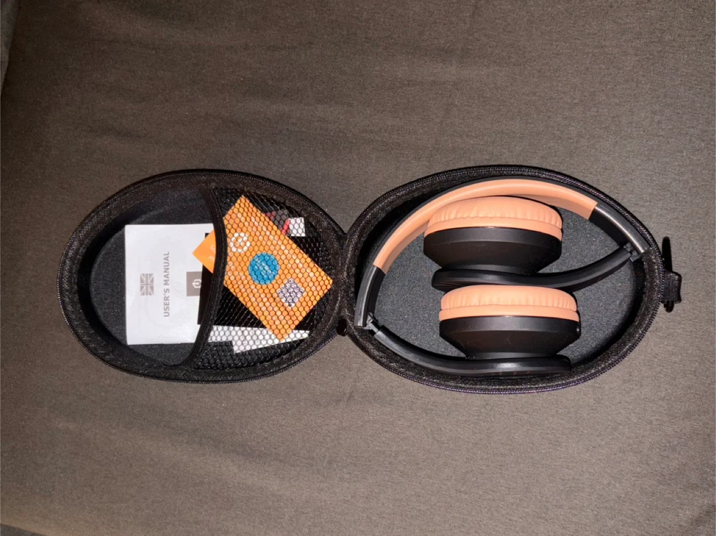 PowerLocus Black and Peach Headphones with Case image indicator(4)