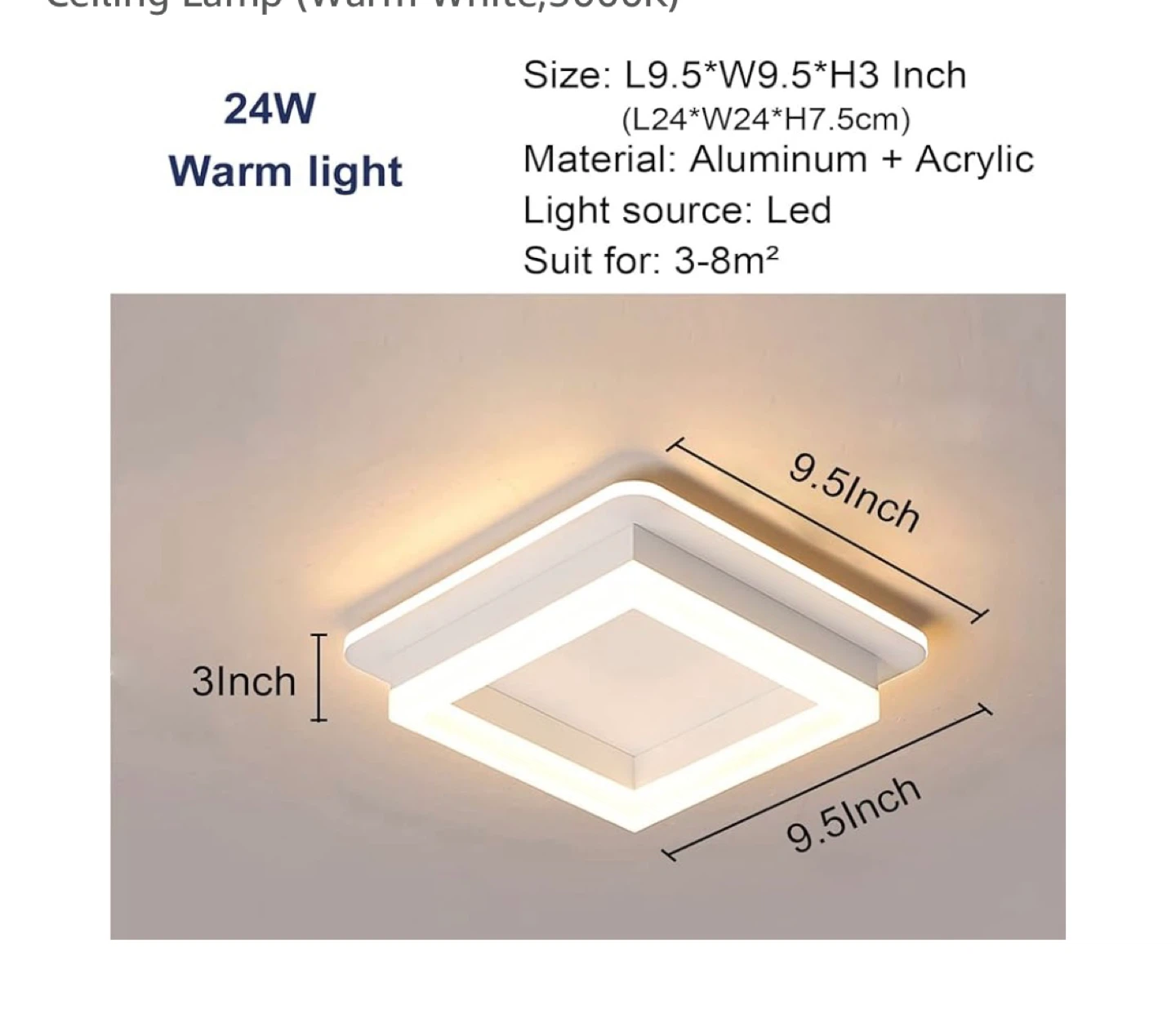 CANEOE 24W Square LED Ceiling Light - White - photo 4