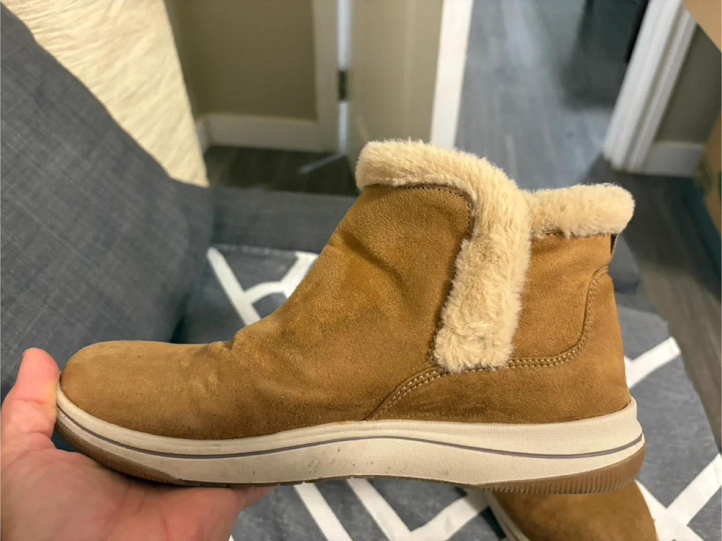 Brown Suede Ankle Boots with Faux Fur Trim image indicator(2)