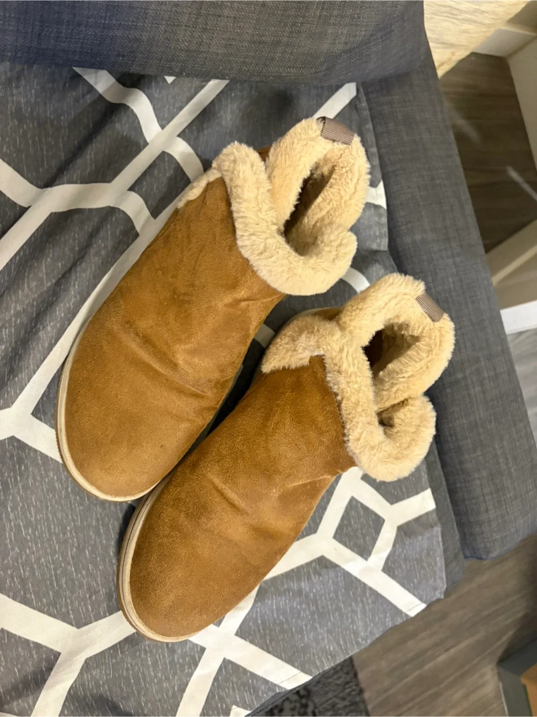 Brown Suede Ankle Boots with Faux Fur Trim image indicator(3)