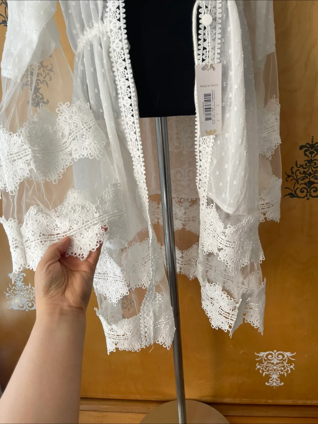 NWT White Lace Embroidered Babydoll Robe image indicator(10)