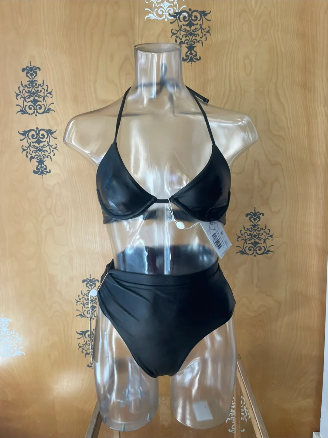 NWT Black Pleather Bikini Set XS thumbnail