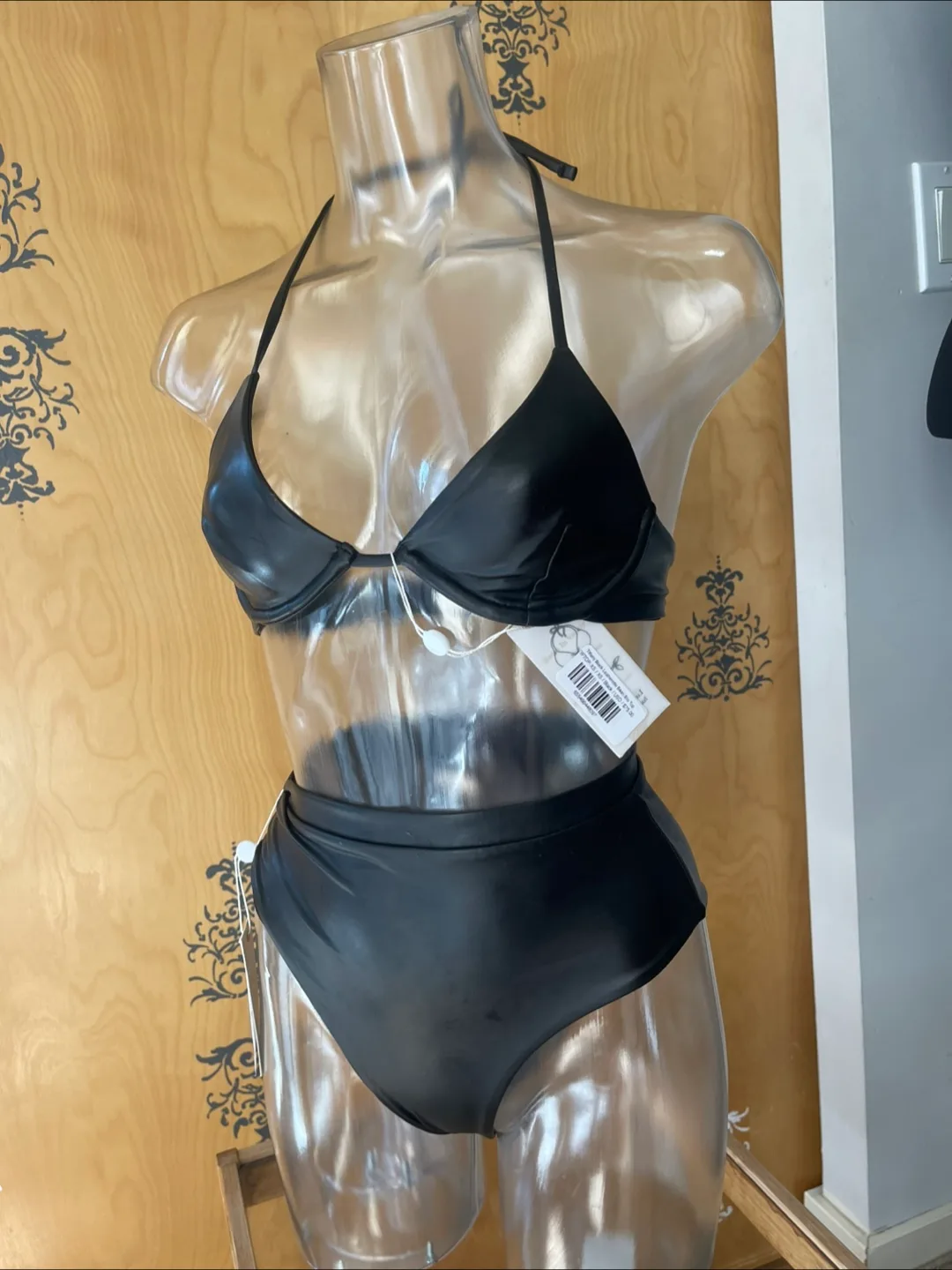 NWT Black Pleather Bikini Set XS image indicator(9)