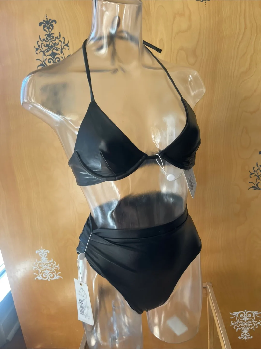 NWT Black Pleather Bikini Set XS image indicator(10)