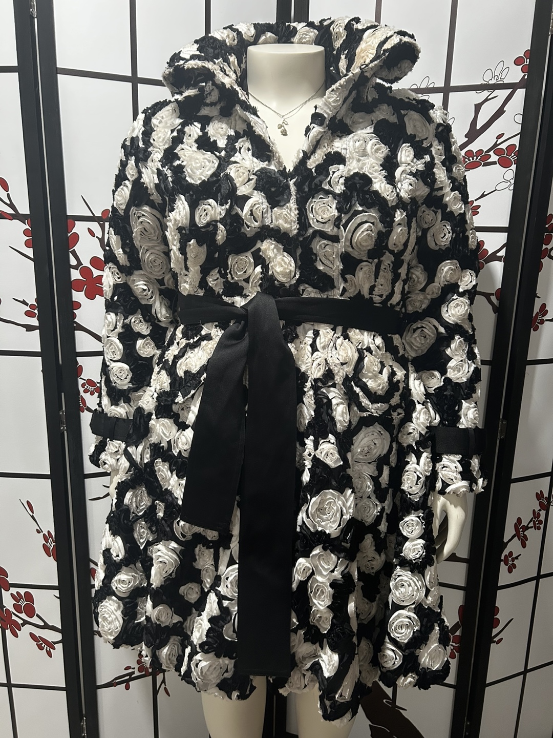 Samuel Dong Black & White Rosette Coat