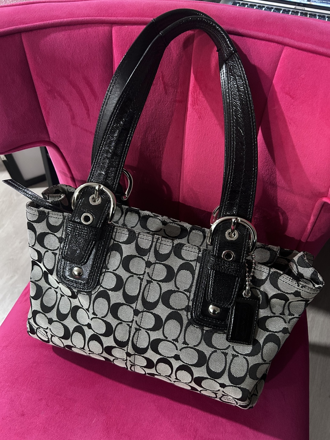 Coach Black & Grey Signature Buckle Bag