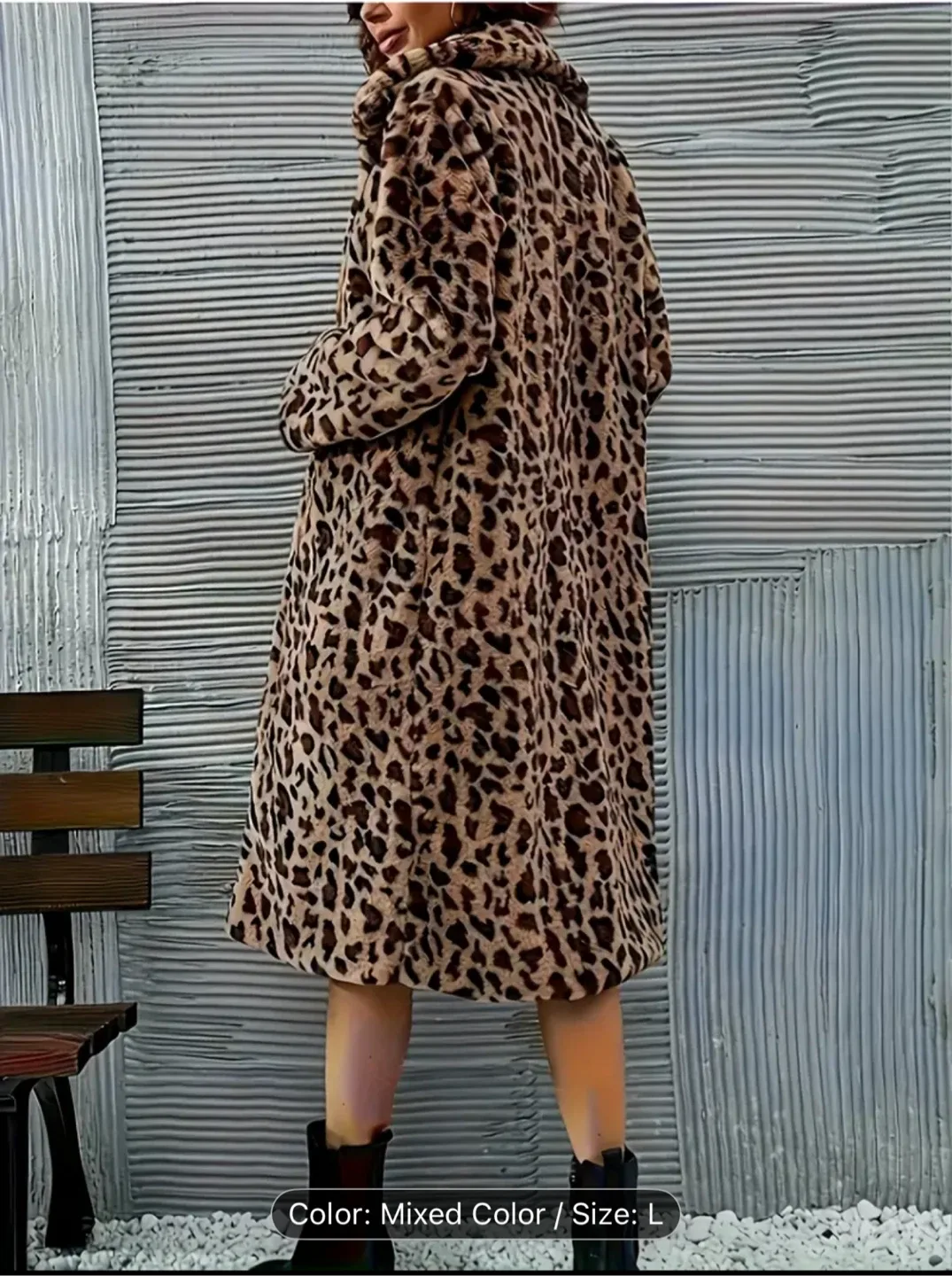Leopard Print Faux Fur Coat - Size L thumbnail