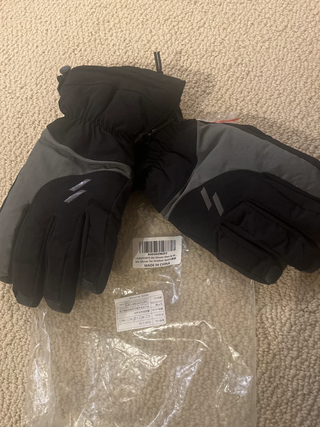 CORSPORTS Ski Gloves - Men & Women - Black/Grey - L
