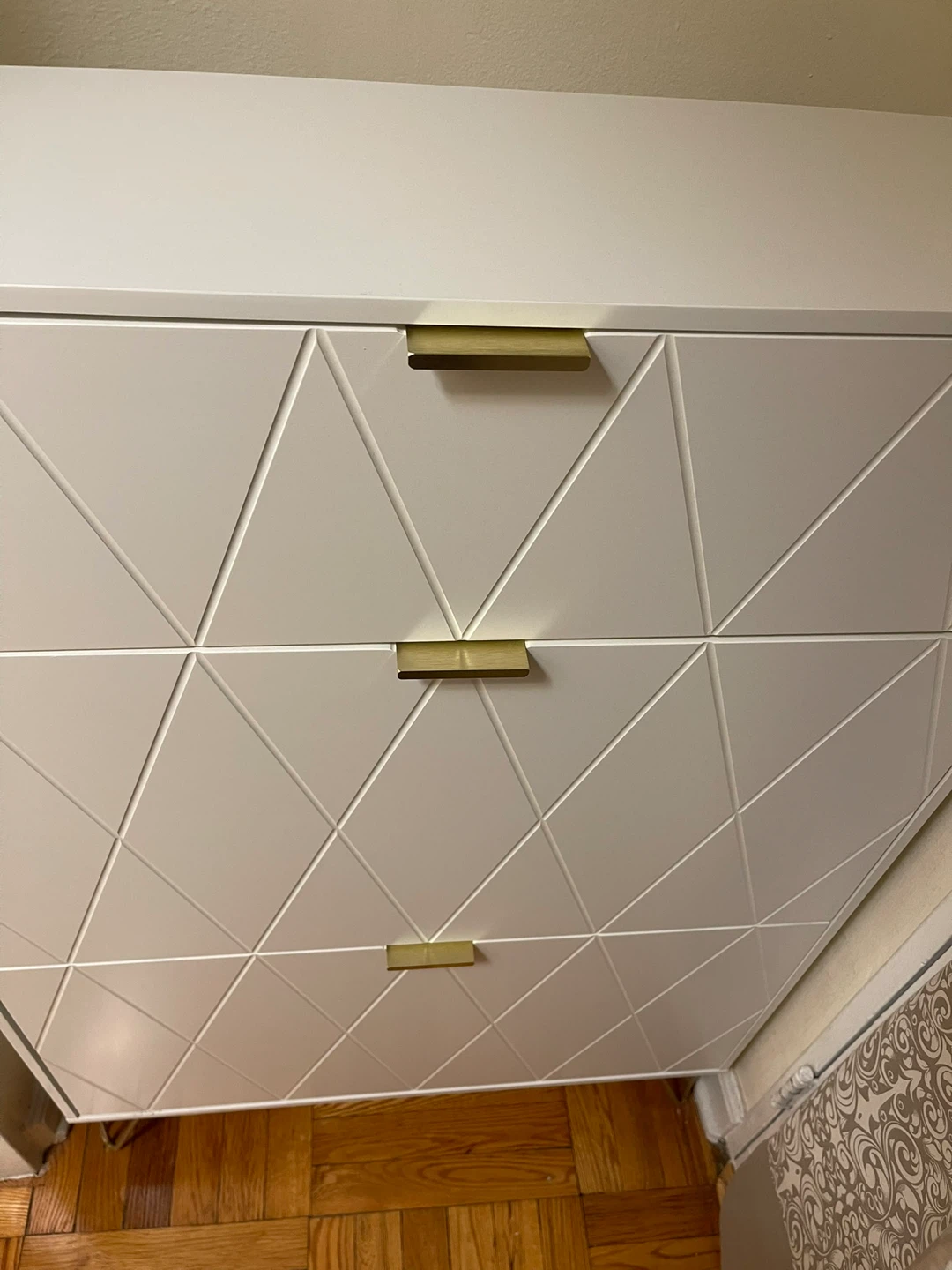 White & Gold Shoe Cabinet with Geometric Design - photo 2