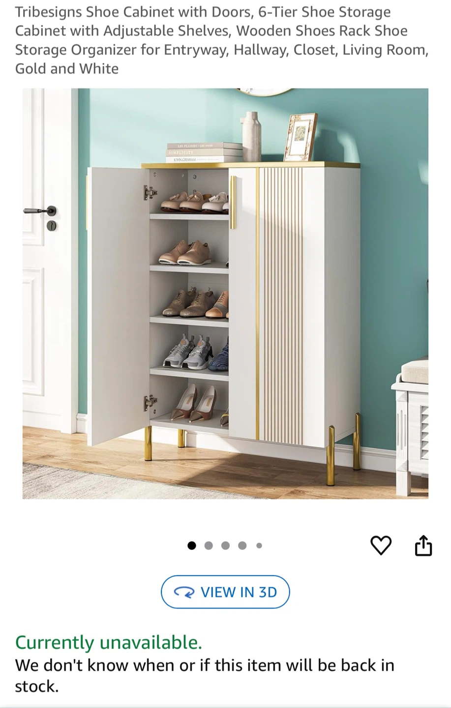 Tribesigns 6-Tier Shoe Cabinet - White & Gold - photo 2