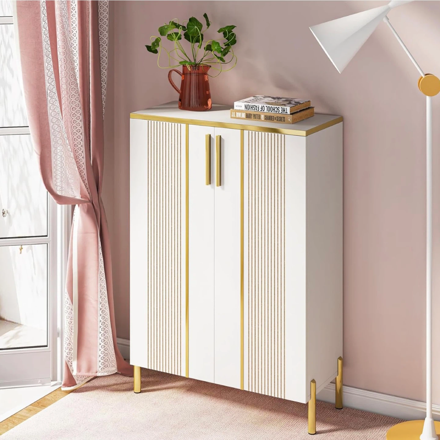 Tribesigns 6-Tier Shoe Cabinet - White & Gold